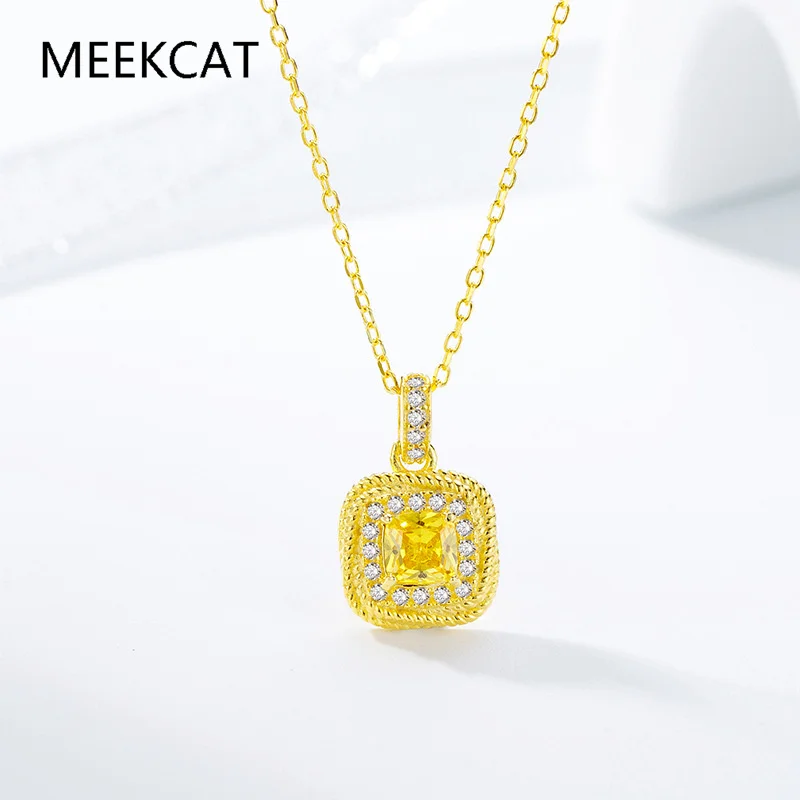 

Square Natural Yellow Citrine 925 Sterling Silver Sugar Pendant Necklace for Women Statement Gemstone Jewelry Colar de Prata