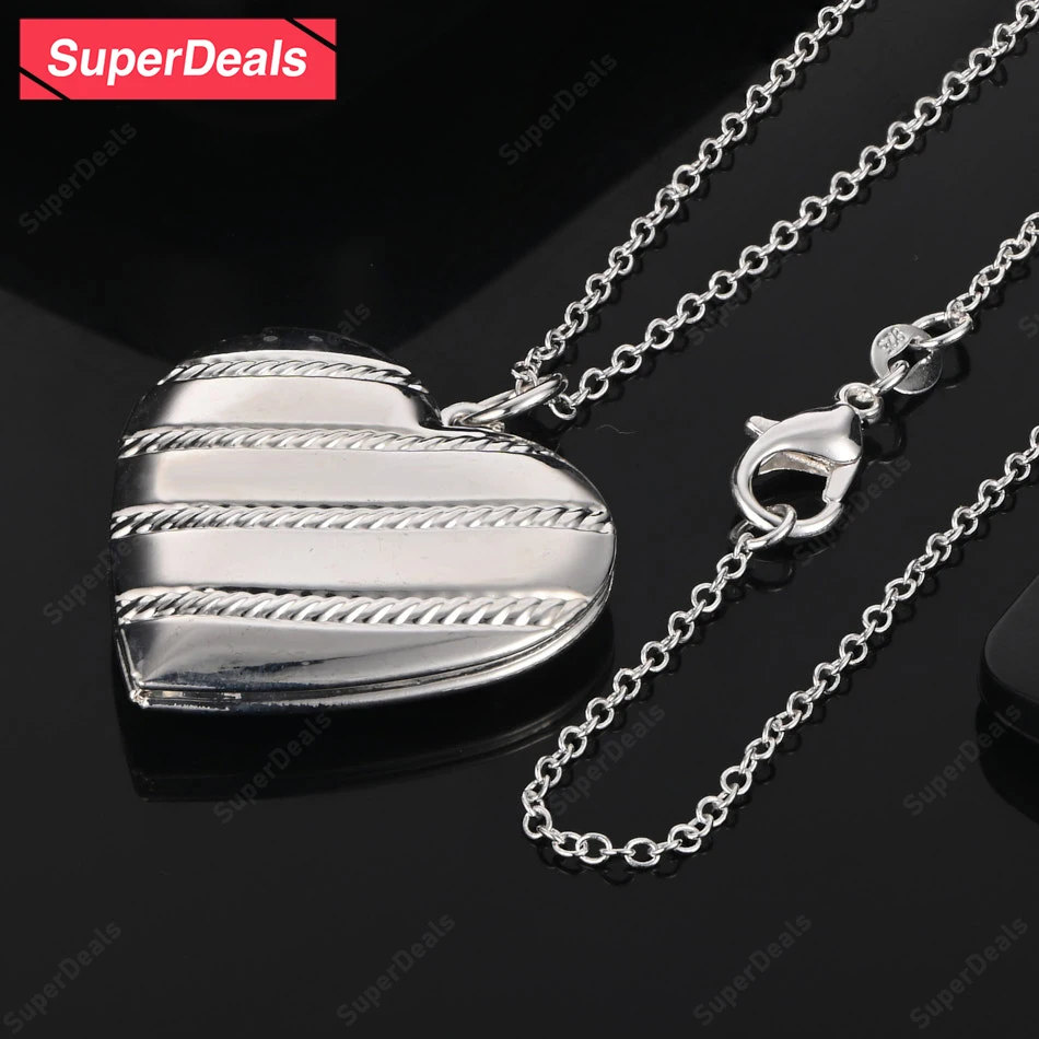 

SuperDeals 925 Sterling Silver Love Heart Pendant Necklace Birthday Party Exquisite Beautiful Wedding Jewelry 16-30 Inch
