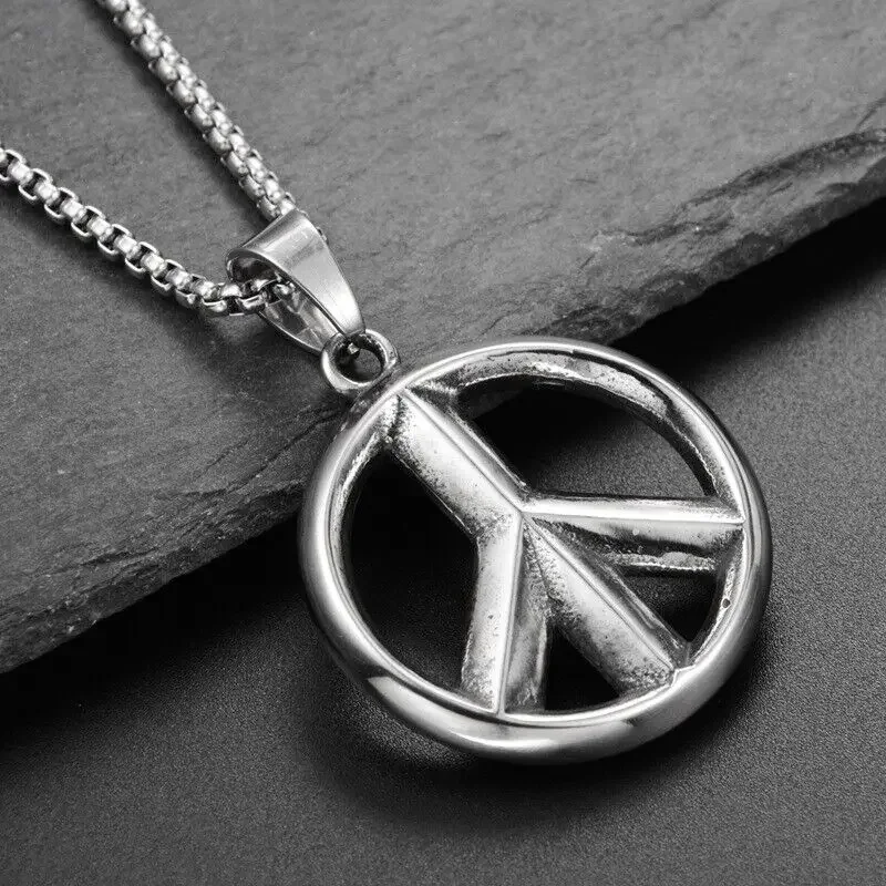 CHUANGCHENG Mens Peace Sign collana da uomo in acciaio inossidabile simbolo ciondolo catena di gioielli accessori catene