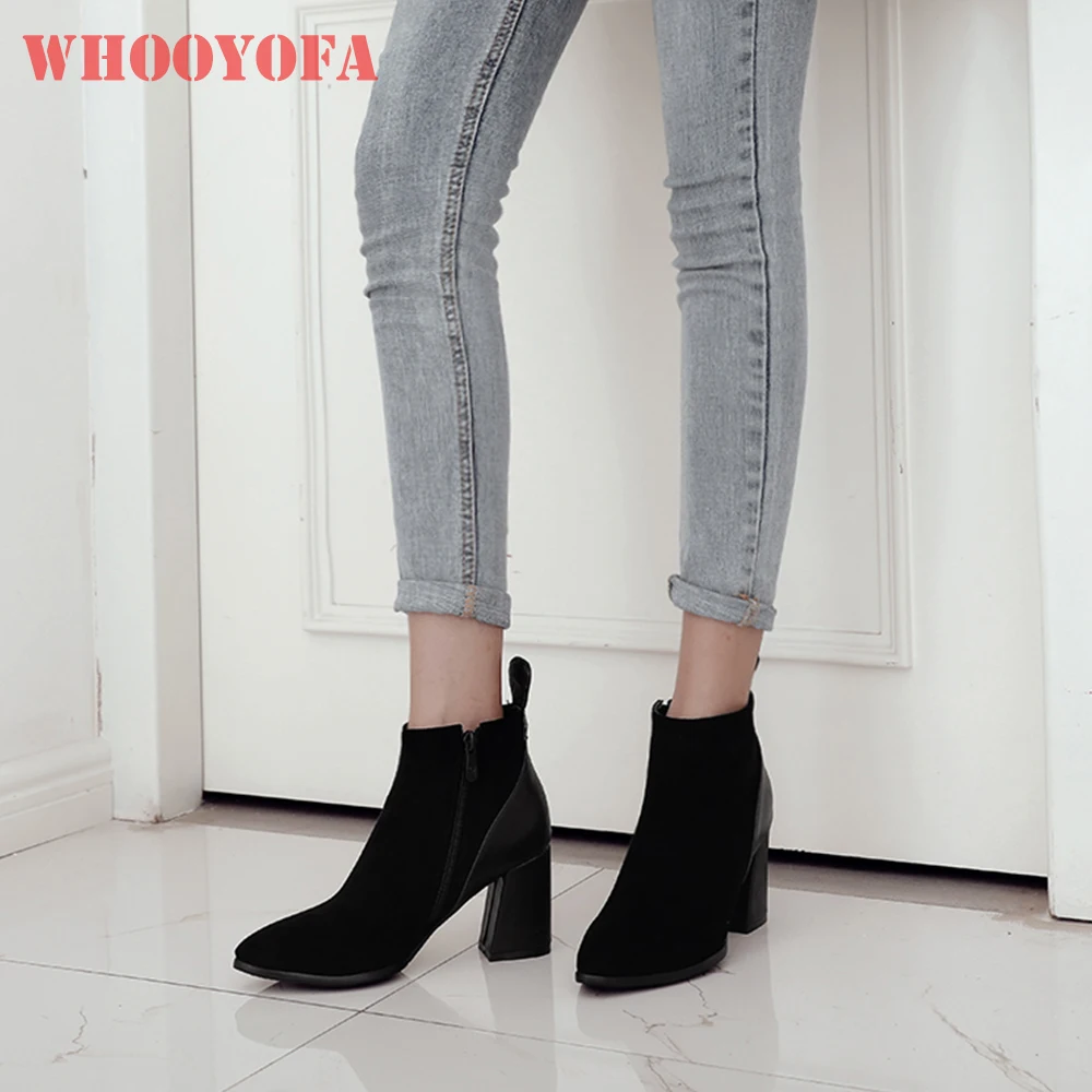 2026 Winter Fashion Ankle Boots for Women 3 inch High Block Heels Lady Formal Shoes Large Small Plus Size 32 44 47 Wide Fit