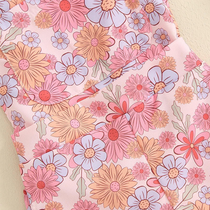 

Toddler Girl Sleeveless Floral Print Overall Shorts with Front Pocket and Adjustable Straps for Summer Beach Outfit