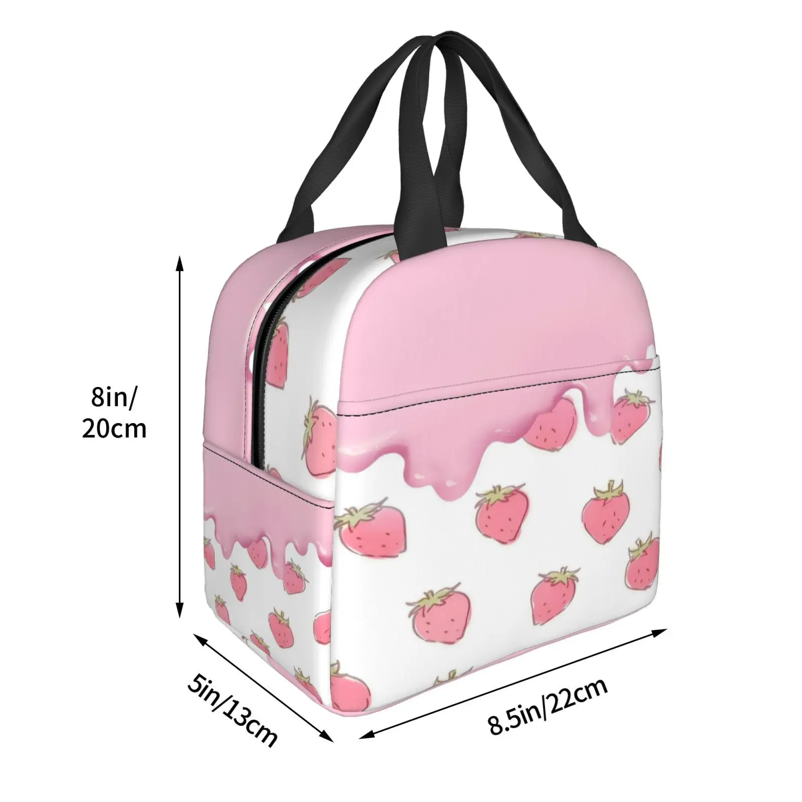 Pink Strawberry Ice Cream Pattern Insulated Lunch Box Leak-proof Thermal Cooler Lunch Bag for Men Women Kids Work Trip Picnic