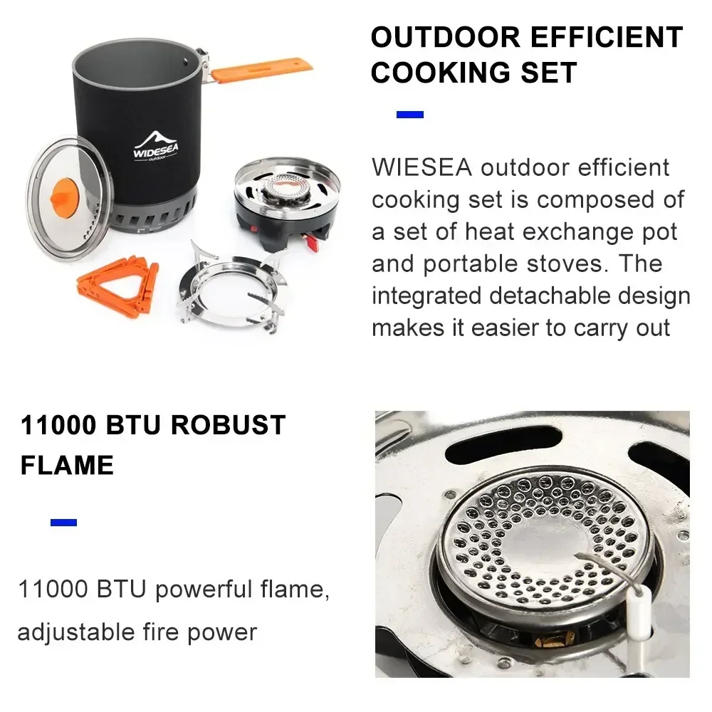 Widesea Stove Burner Tourist Pot Cup Cookware Tableware Tourism Bowler Dishes System Heat Exchanger Camping Cooking  Outdoor Gas