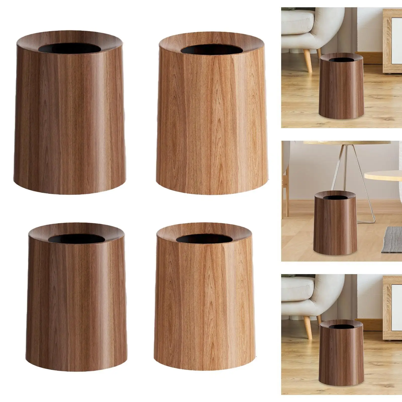 

Imitation Wood Grain Trash Can Modern Waste Basket for Entryway Office Patio