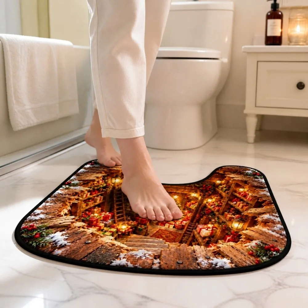 Lovely 3D Visual Bathroom Rug Set Absorbent Non Slip Toilet Mat Reliable Backing Premium Fabric Floor Mat Toilet