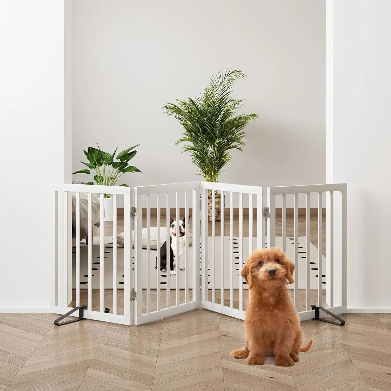 

37-74" Wide 4 Panel Dog Gate for Stair Doorways, Freestanding Pet Fence for Dogs & Puppies