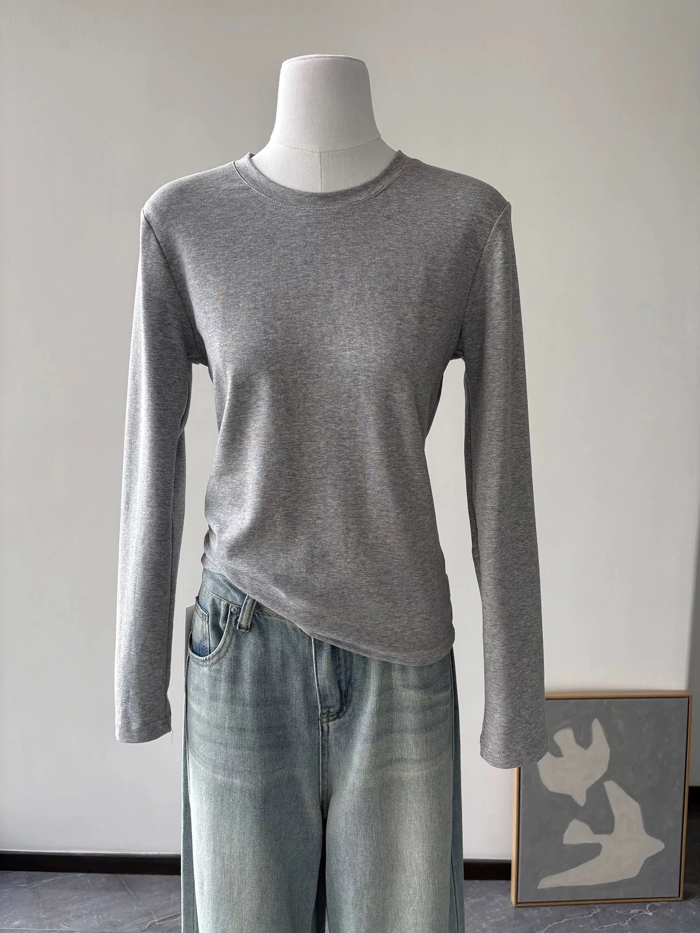 

Женская облегающая длинная футболка Sve, круглая, Ne Base irt, хлопок, 95% эластичное волокно, 5%, однотонный топ, рубашка для поездок на работу