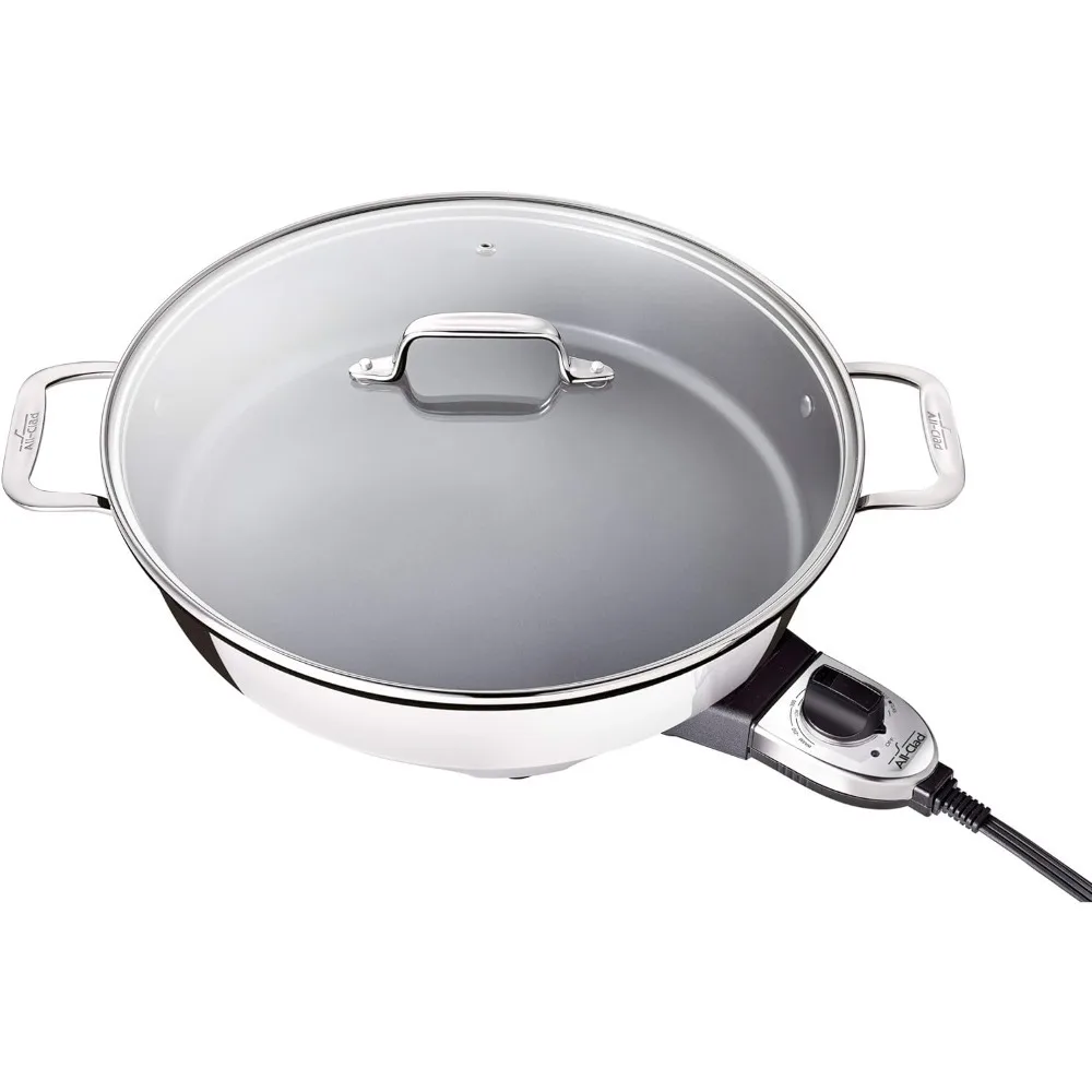 Electrics Stainless Steel and Nonstick Surface Skillet 7 Quart 1800 Watts Temp Control, Cookware, Pots and Pans, Oven, Broil,