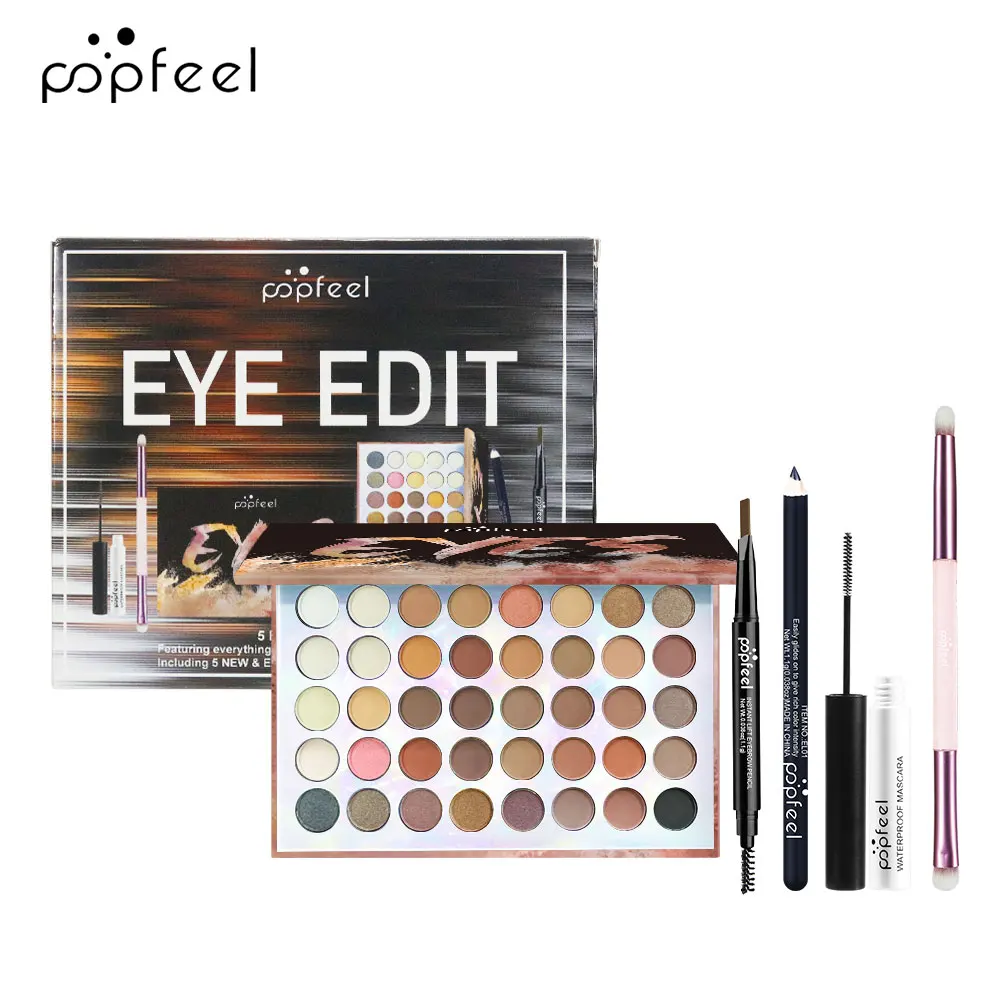 POPFEEL Makeup Set - 45 Color Palette, Eyebrow Pencil, Mascara, Cosmetic Brush - Perfect for Beginners and Pros