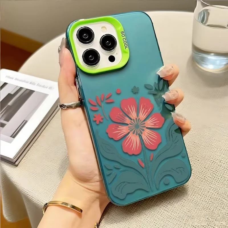 Простой чехол для телефона с цветочным узором в стиле ретро для iPhone 17 Pro Max Air X XR XS Max 7 8 Plus 16 15 14 13 Mini 12 11 Жесткая задняя крышка