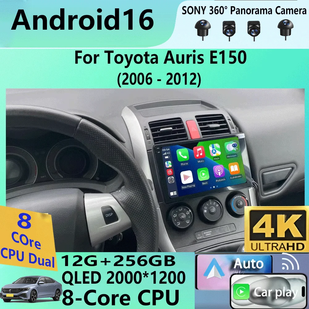 Android 16 Car Stereo Radio for Toyota Auris E150 2006 2007 2008 2009 2010 2011 2012 Multimedia Player Carplay DVD 2 Din
