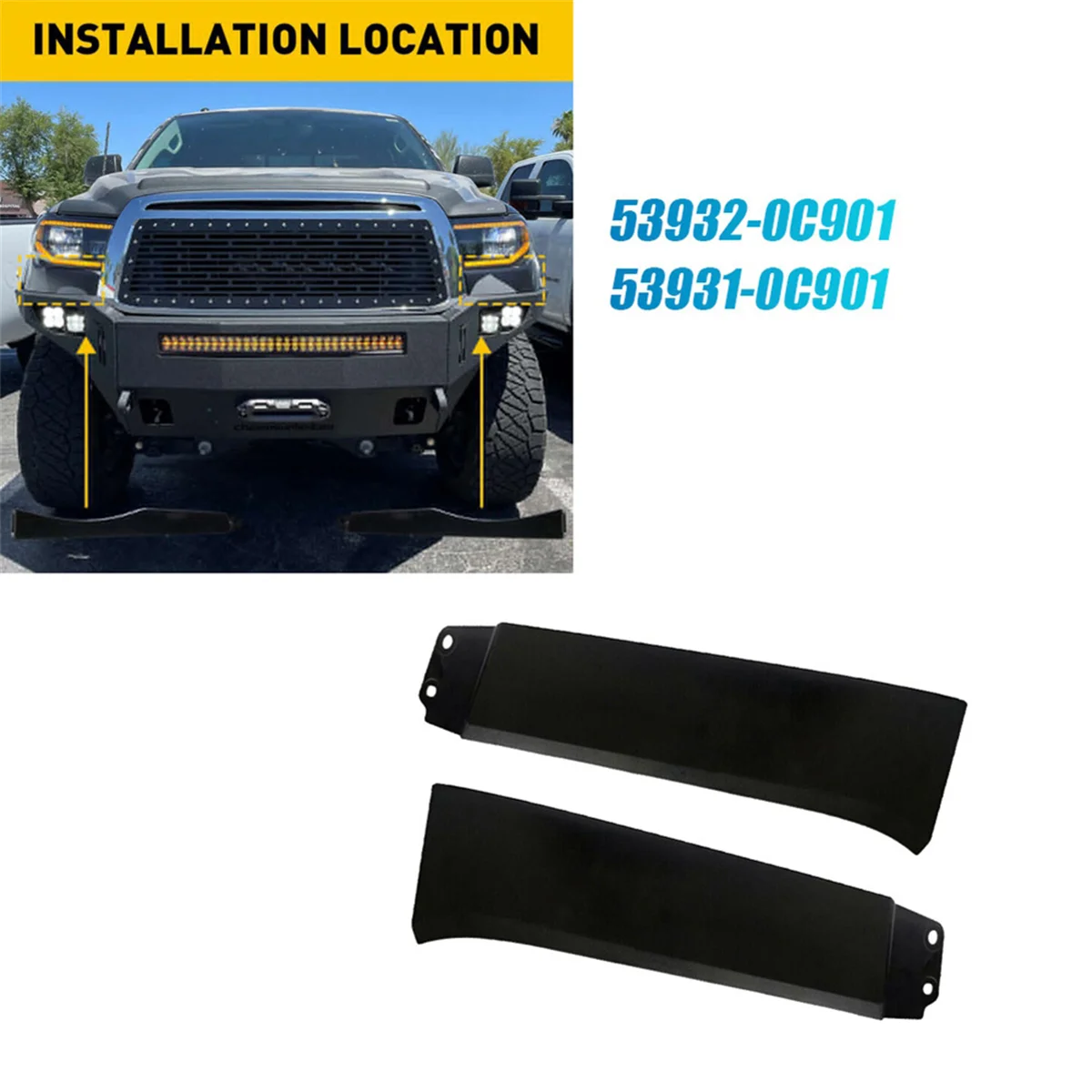 1Pair Front Lower Headlight Filler Trim Plate 539320C901 539310C901 for Toyota Sequoia Tundra 2007-2013 Extension