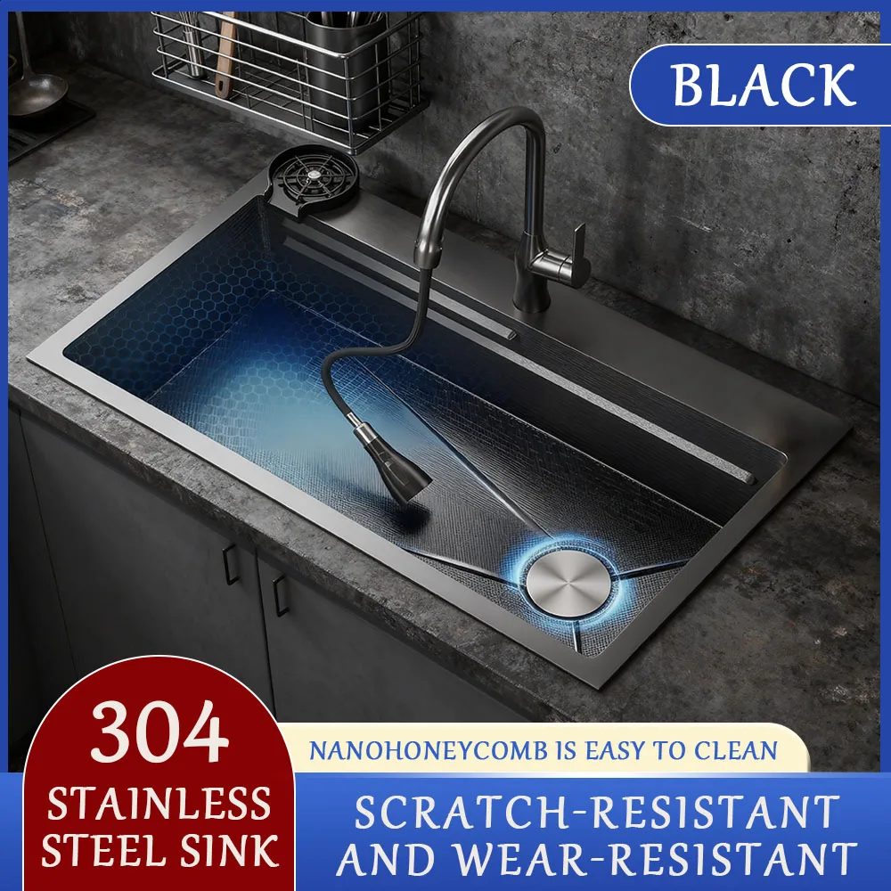 

Large Single Slot Stainless Steel Kitchen Sink Scratch and Abrasion Resistant Nano Honeycomb Embossed Household Wash Dish Basin