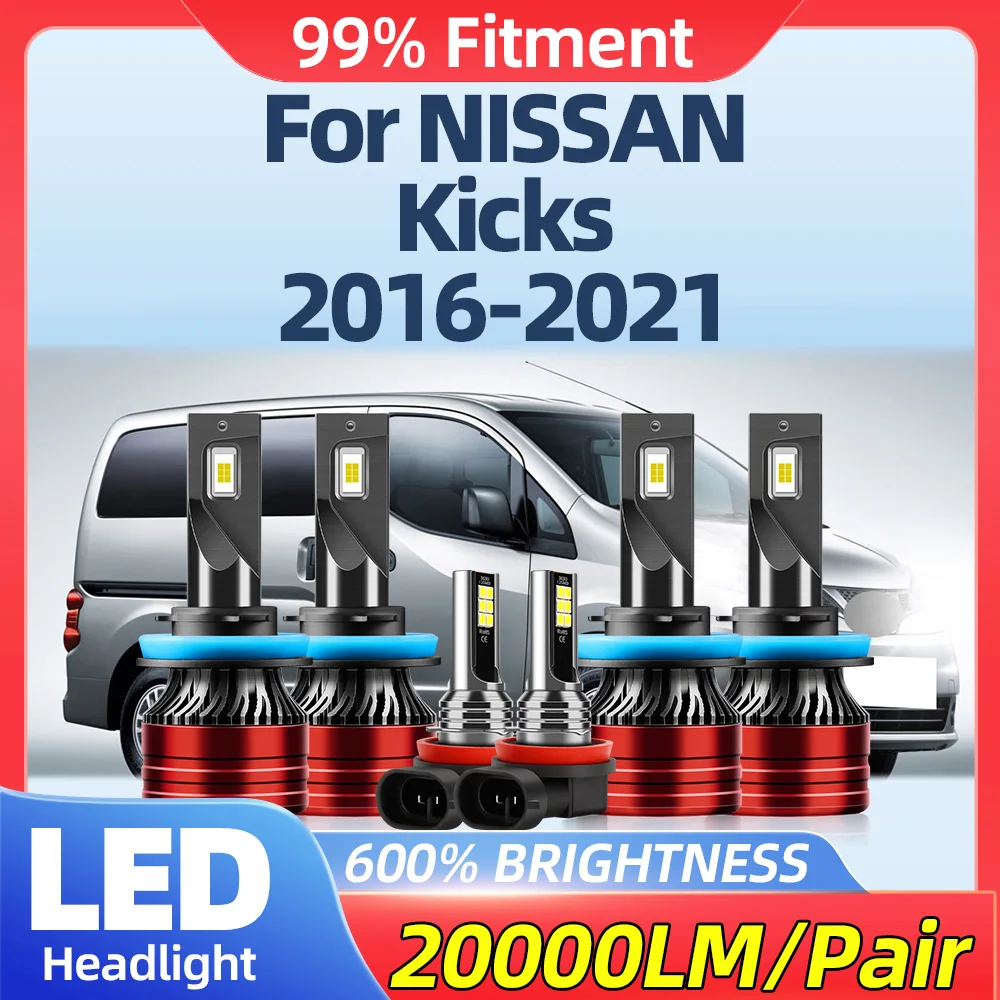 

60000LM Canbus LED Headlight Bulbs 360W Fog Lights 6000K 12V Turbo Auto Lamps For NISSAN Kicks 2016 2017 2018 2019 2020 2021