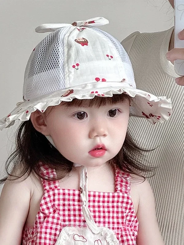 

Baby bucket hat summer mesh breathable cute big brim visor hat female infant sunscreen hat summer basin