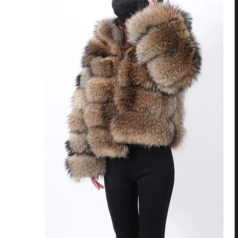 2024 Winter Women\'s Real Fur Coat Natural Racoon Fur Jacket Luxury Furry Leather Coats Female Fox Fur Clothes Long Sleeves