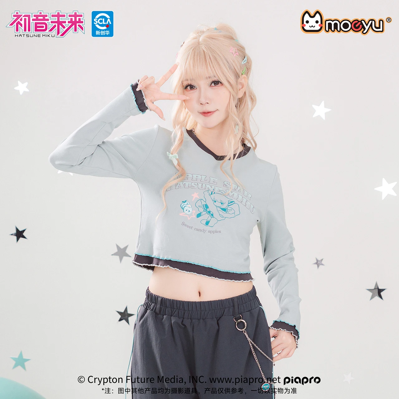 Original Moeyu Hatsune Miku Full Sleeve T-Shirt Women's t-Shirt Top Tee Vocaloid Cosplay T Shirt Casual Costume Anime Clothing