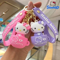 LLavero de Hello Kitty, accesorios Kawaii Sanrio, adornos de muñeca de dibujos animados, Pvc, taza de goma suave, bolsa Kt, colgante de coche, regalo para niña