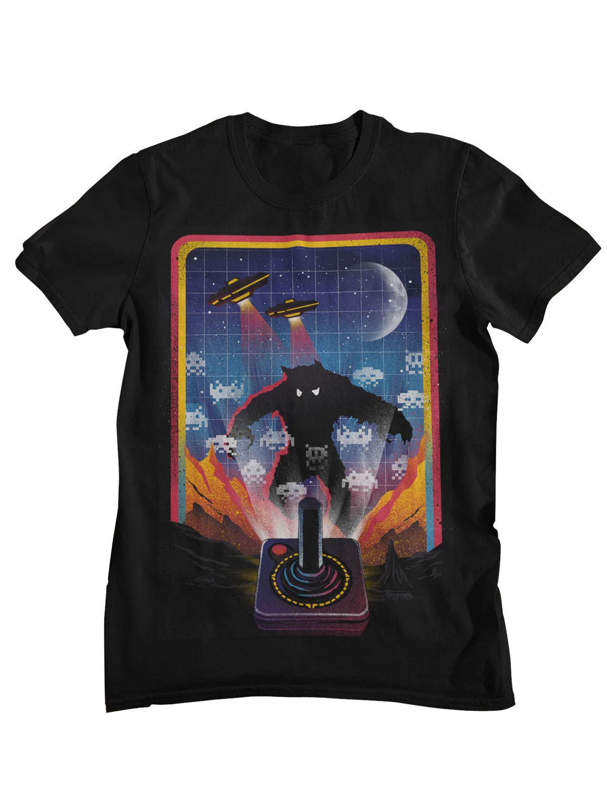 Retro Space Invaders Monster Joystick Graphic T Shirt 80s Arcade Game Mashup Streetwear Cotton Tee for Retro Gaming Fans