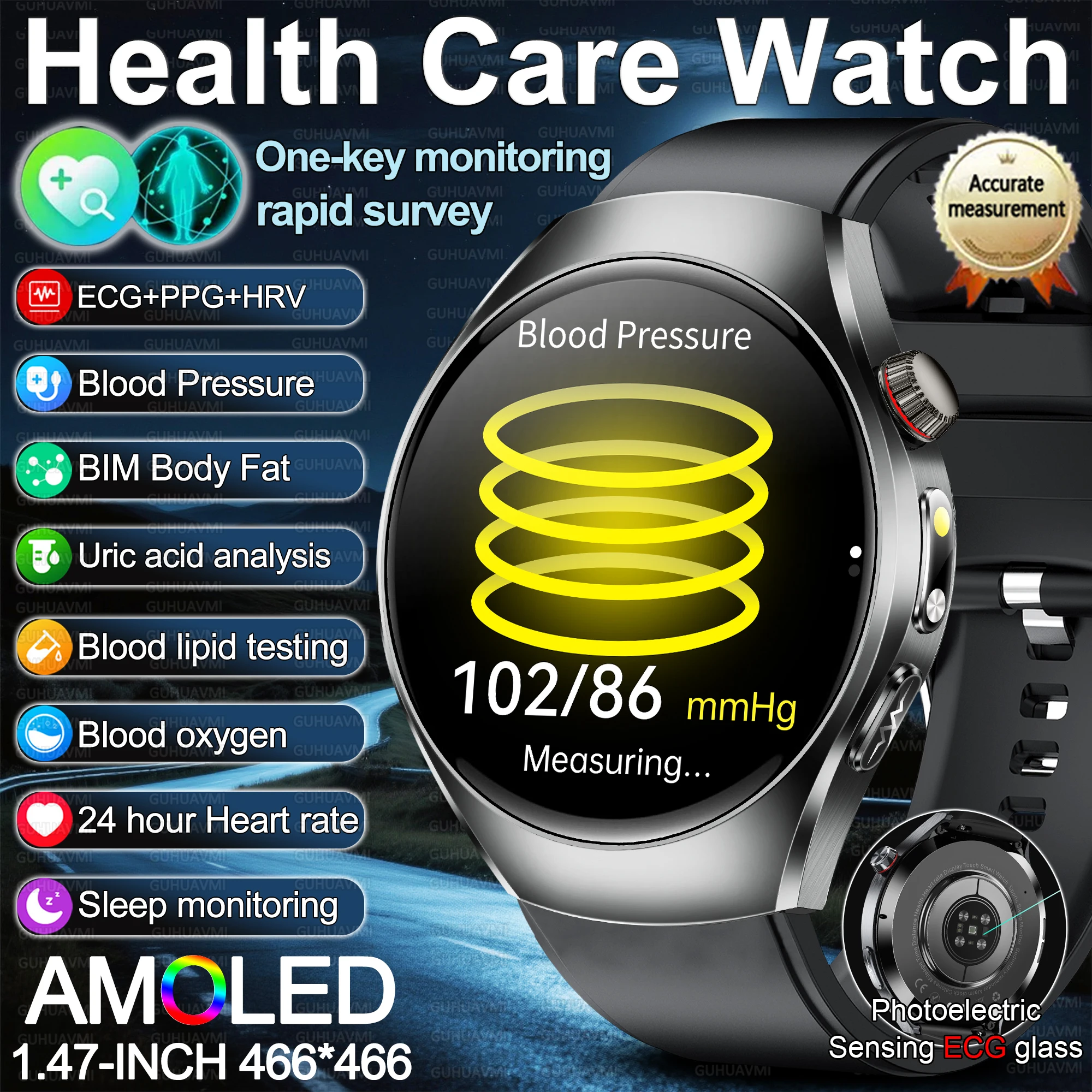 

Новые смарт-часы для мужчин 2026 года: точный измеритель давления, ЭКГ+ППГ, уровень мочевой кислоты, жир в крови, HD AMOLED-экран 1,47 дюйма, трекер звонков