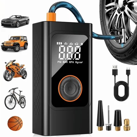 Portable Cordless Tire Inflator 150 PSI, Rechargeable Air Compressor with Digital Pressure Gauge, Fast Electric Air Pump for Car, Motorcycle, Bike and Emergency Roadside Inflation