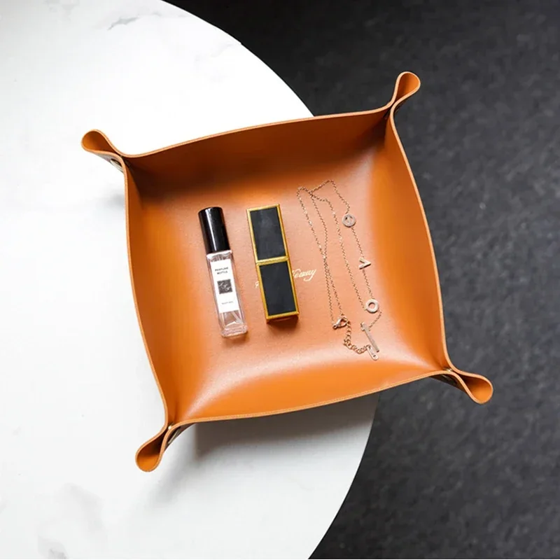 Wholesale Nordic Leather Storage Box Deskto Jewelry Cosmetic Key Storage Home Decoration Dice Tray Key Wallet Coins Folding Box