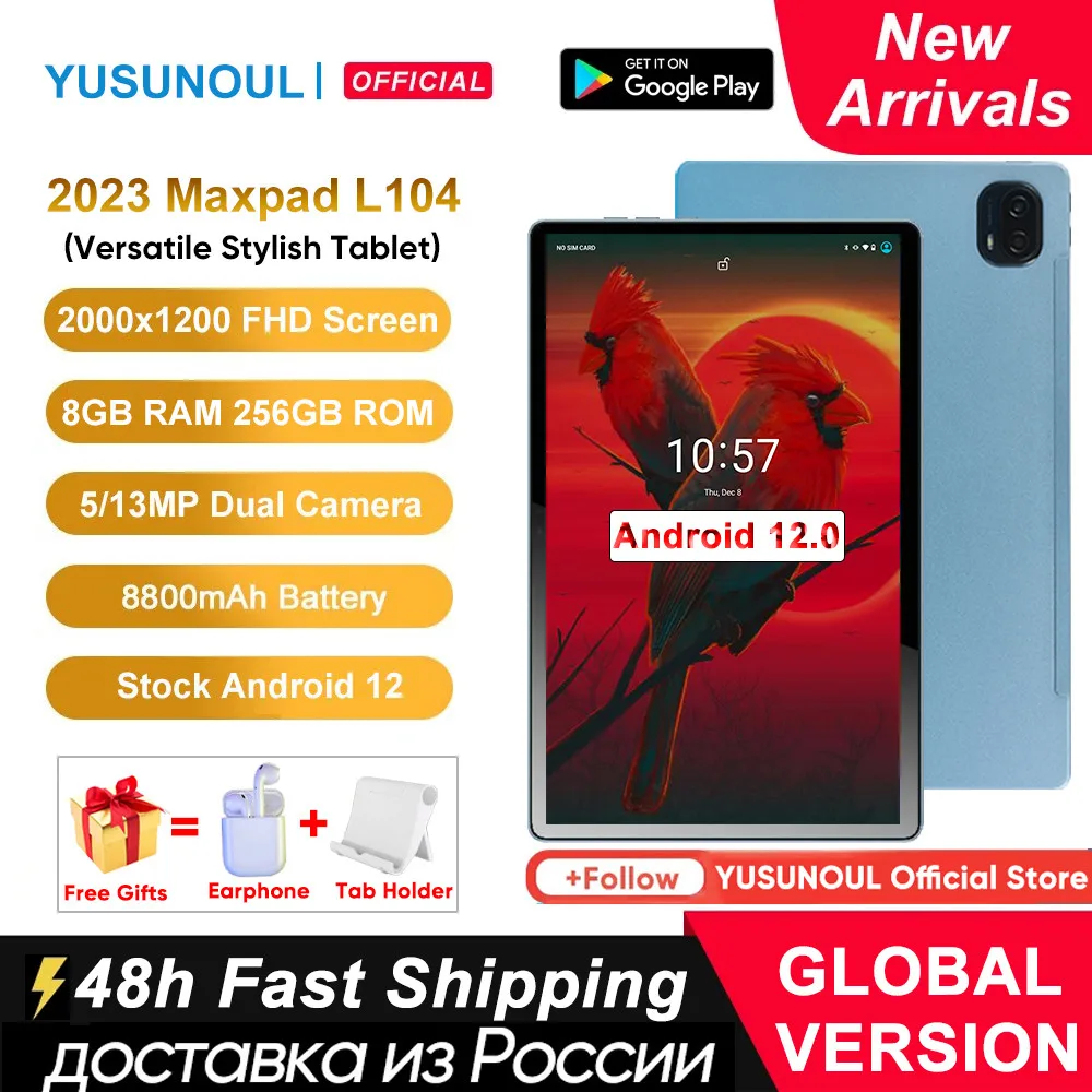 YUSUNOUL 탭 L104 10.36 인치 2000x1200 FHD 화면, 8GB 256GB, 안드로이드 12 태블릿 PC, 5G 와이파이, GPS, 무료 선물