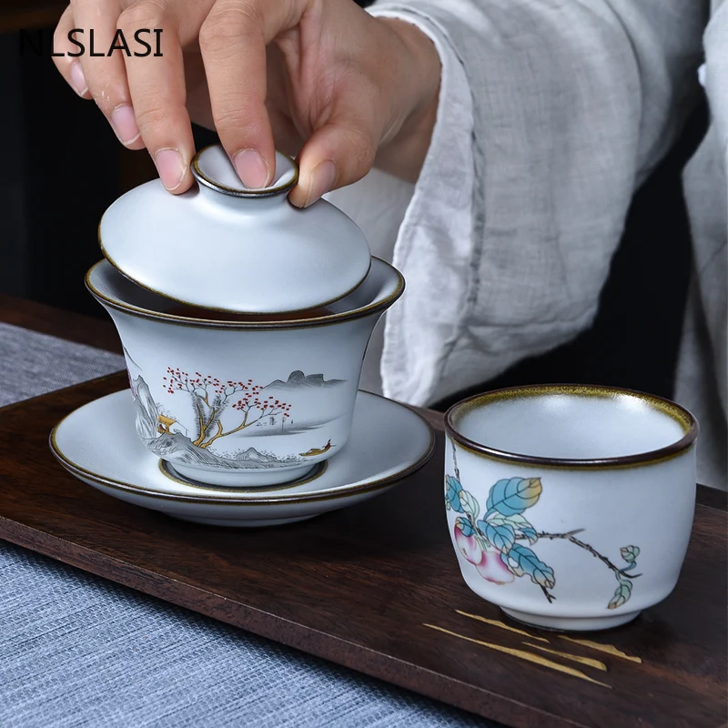 

Chinese Style Ceramics Gaiwan Hand Painted Porcelain Tea Tureen Tea Ceremony Supplies Teacup Boutique Household Teaware 130ml