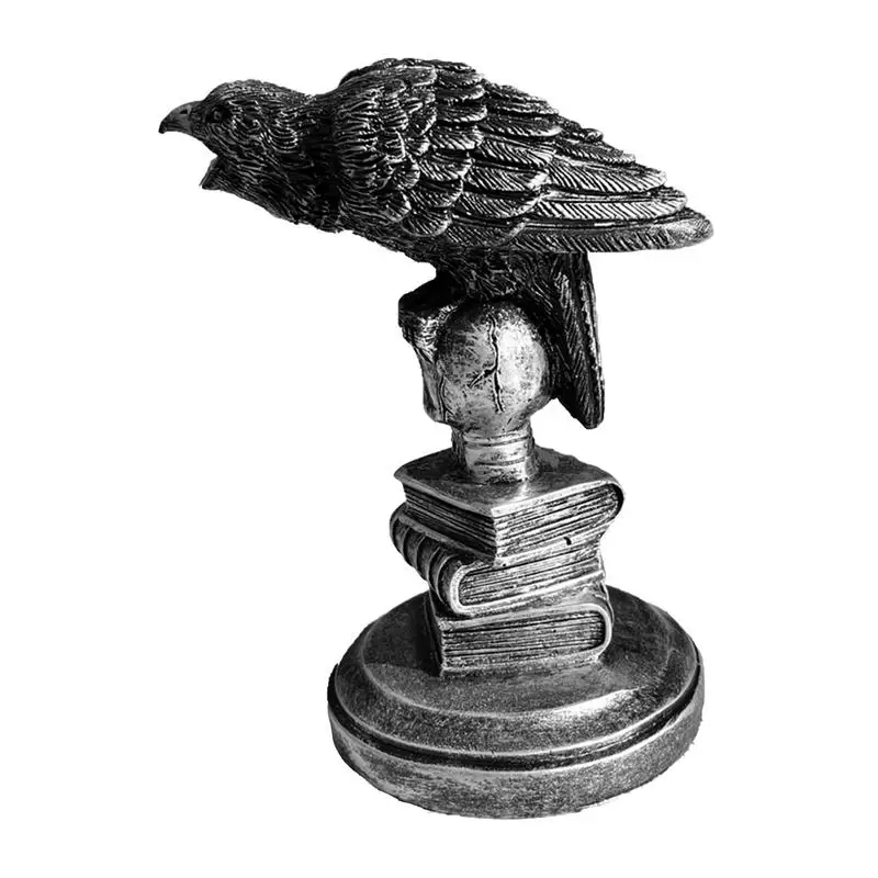 

Gothic Halloween Skull Crow Decorative Figurines Raven Stand On Skull Book Crafts Decor Sculpture Tabletop Ornaments