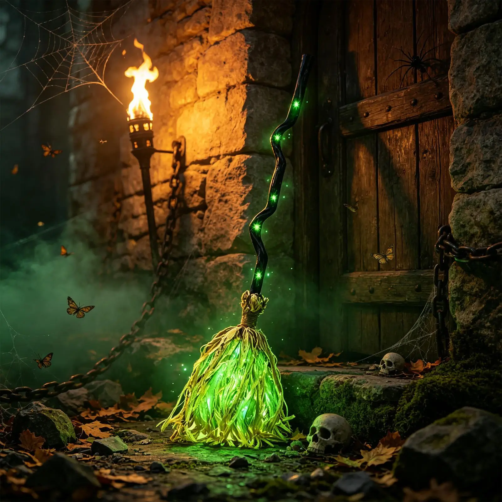 Animated Witch Broom Moving Realistic Horror Scene Prop Dancing Witch Broom Animated for Backyard Porch Driveway Park Haunted