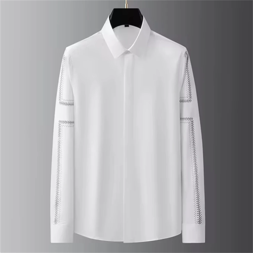 Luxury basic shirt men\'s long-sleeved casual shirt solid color fashionable Korean street high-end plus size men\'s clothing 6XL