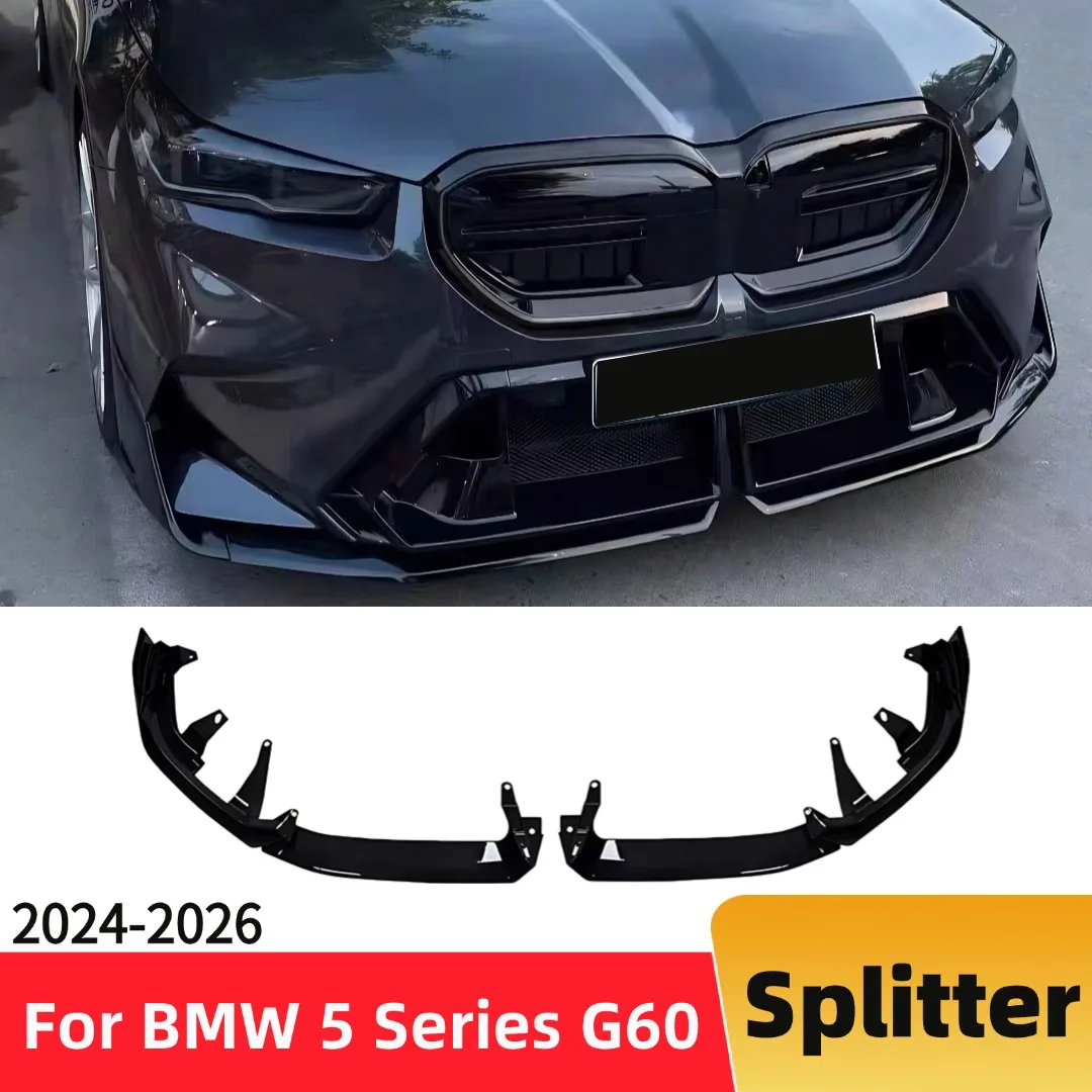 Front Spoiler Chin Splitter Bumper Lip Deflector Carbon Fiber Look Diffuser Extension For BMW 5 Serise G60 G68 M Sport 2024-2026