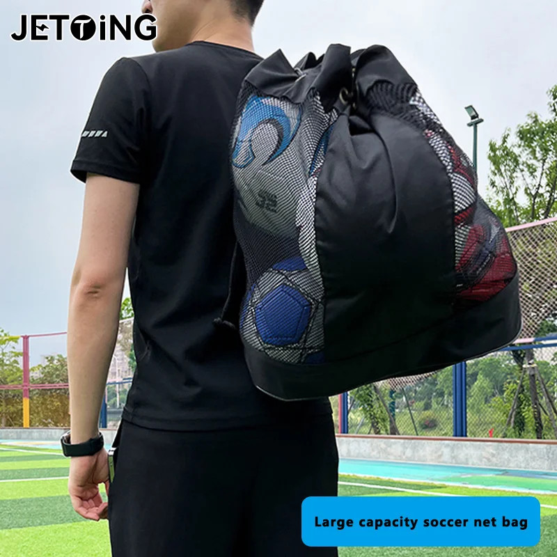 Large Mesh Ball Bag Drawstring Bag for Storage Soccer Basketball Volleyball Training Bags Black Sports Bag with Shoulder Straps