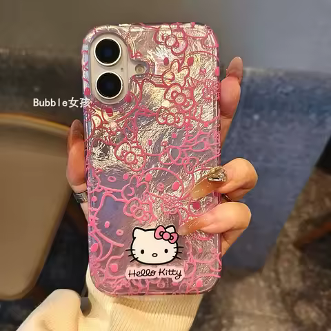 Sweet Pink Hello Kitty Dazzle Lustre Lining Hard Phone Case for Samsung Galaxy S25 Ultra S24 Plus S23 S22 S21 S20 FE A51 A30S