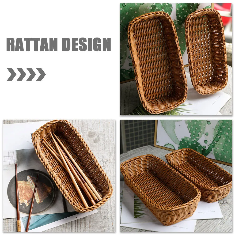 

Imitation Rattan Woven Basket Cutlery Organizer Utensil Storage Plastic Kitchen Accessory Woven Storage Basket