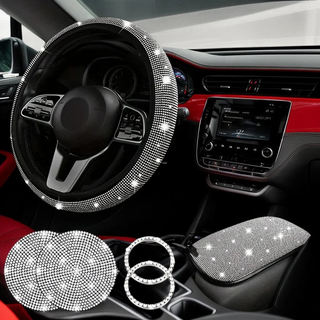 

7-Piece Glittering Car Steering Wheel Kit – Diamond-Style Cute Wheel Decorations for Auto Interiors (Stylish Car Accessory Set)