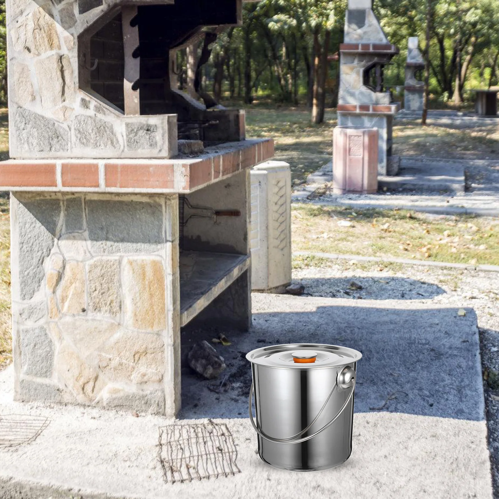 

Portable Camping Firewood Bucket Extra Thick Stainless Steel Handle Storage for Wood Block Adding Outdoor Silver