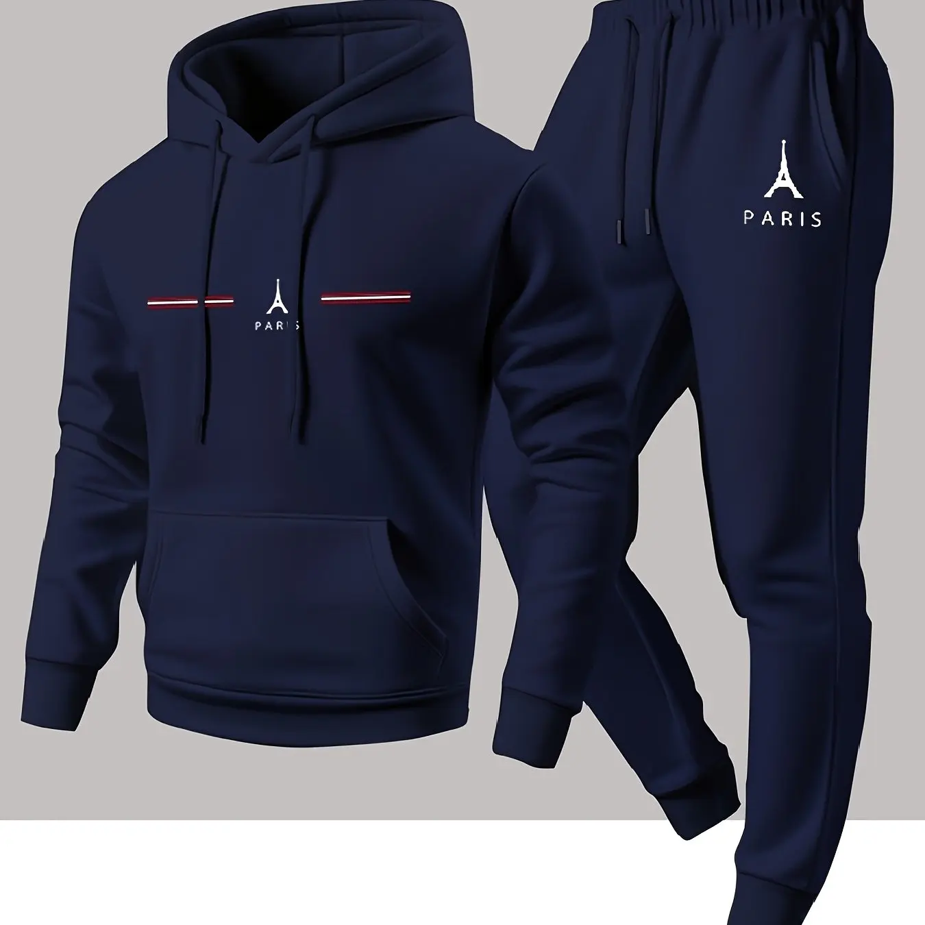 Men Paris Eiffel Tower Print Hoodie Sweatpants 2 Piece Set Casual Jogging Tracksuit MaleStreet Sportswear Pullover Hooded Outfit