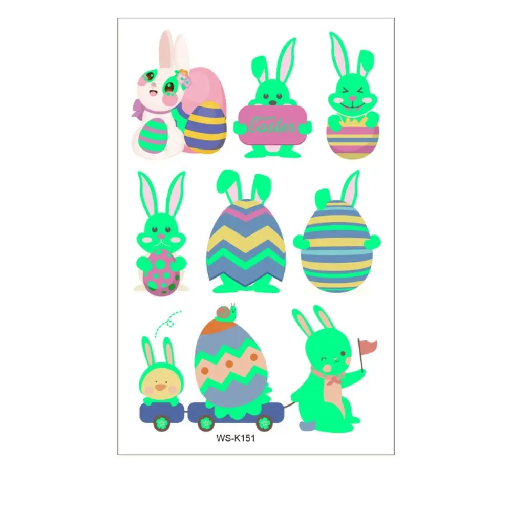 10 Pcs Cartoon Rabbit Bunny Easter Temporary Tattoo Stickers Easter Egg Waterproof Fake Tattoo Stickers Sweatproof Luminous