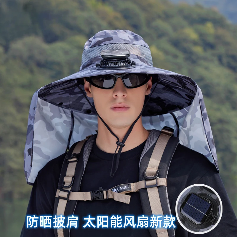 Summer Outdoor Fishing Hiking Camouflage Extra Wide Brim Men Sun Hat Neck Cape  Sun Protection Bucket Hat