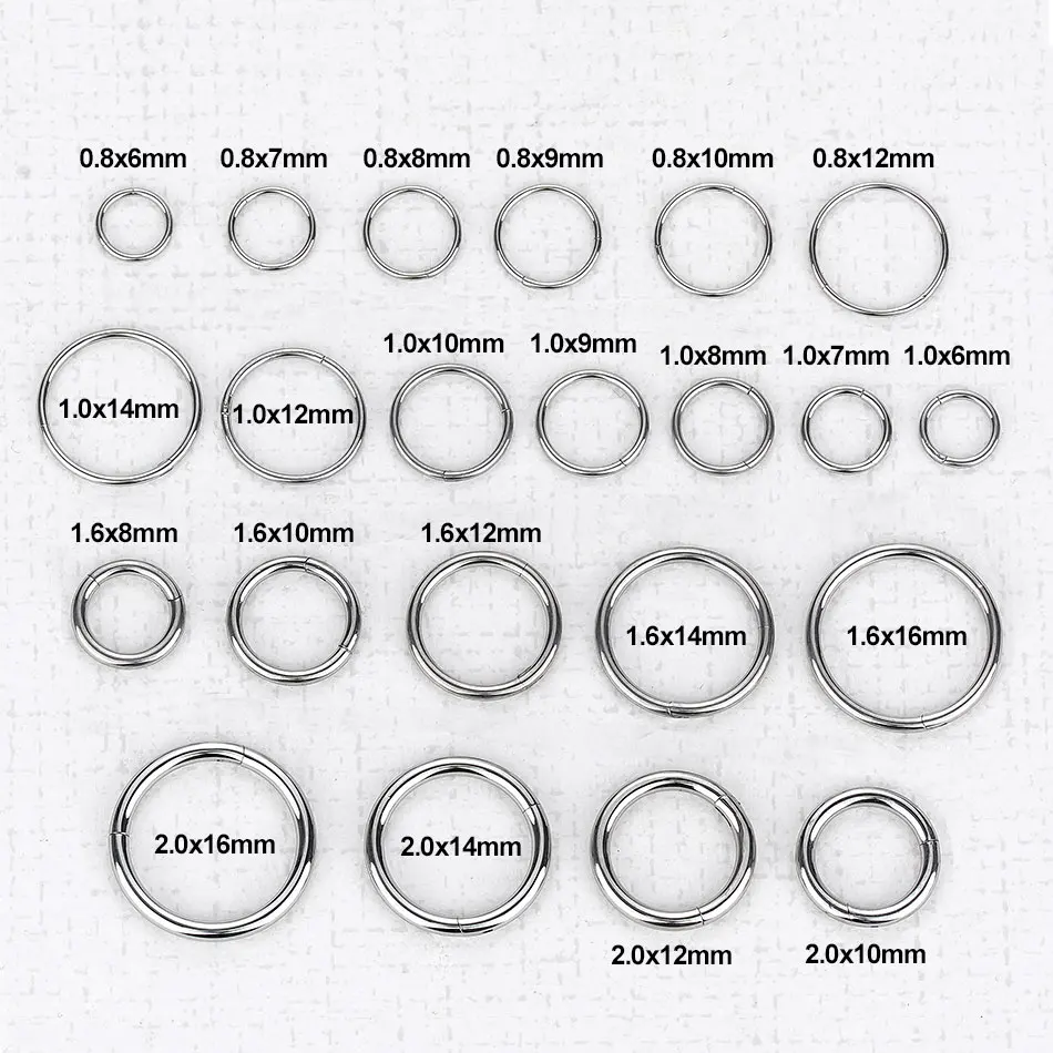 50Pcs/100Pcs Steel Hinged Segment Nose Ring Nipple Clicker Ear Cartilage Tragus Helix Lip Ring Body Piercing Jewelry 20G-12G