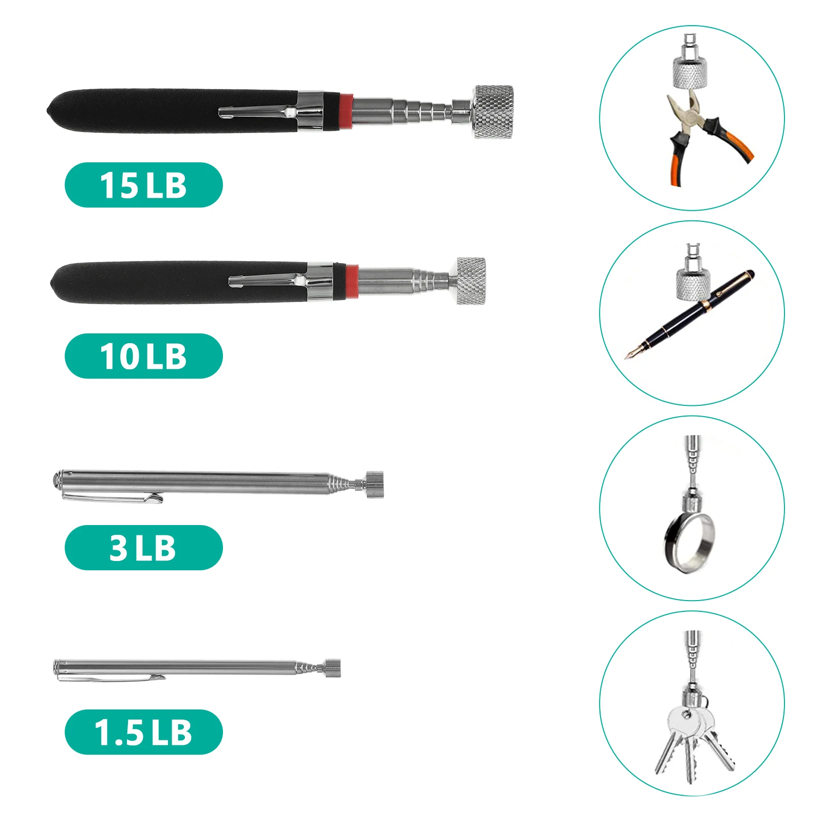 เครื่องมือแม่เหล็กดูดจับแบบยืดหดได้ 4 ชิ้น หัวแม่เหล็กแรงสูง สำหรับหยิบสกรู ตะปู น็อต ในพื้นที่แคบ  อุปกรณ์แม่เหล็กดูดจับ