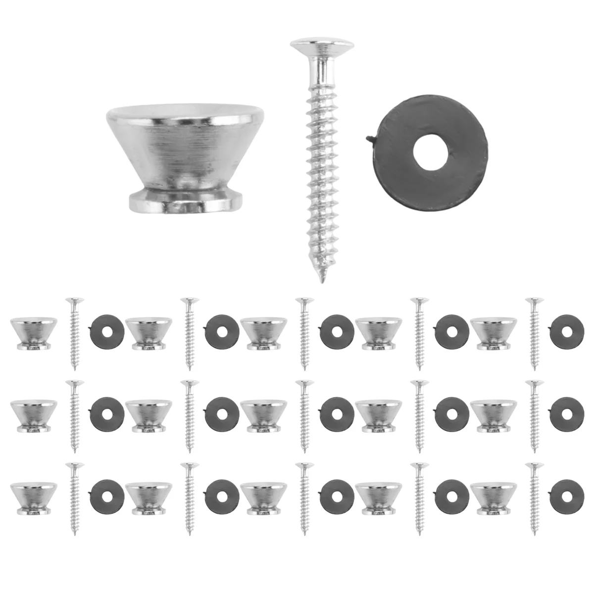 

Practical Guitar Bass Chrome Metal End Pin Strap Buttons Locks Cushion Screws (16Pcs)