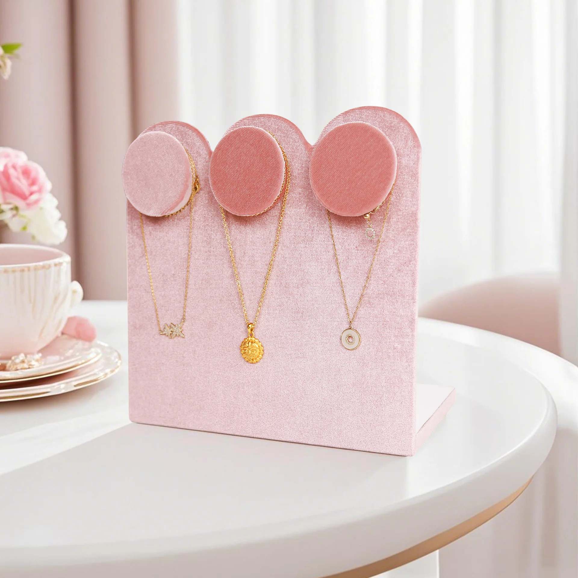 Professional Pink Multi-Tier Jewelry Display, Rotating Bracelet Stand for Shop Counter Market Stall, Multi-Functional Storage Ra