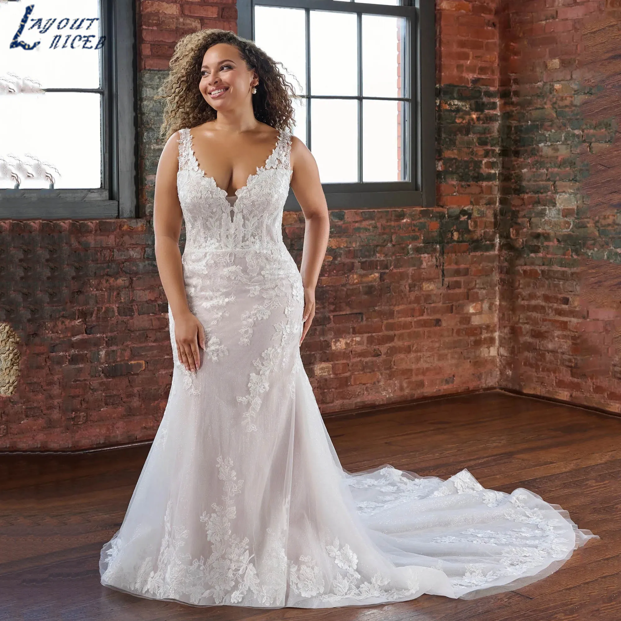 

Sexy Mermaid Wedding Gowns Plus Size Appliques V-neck Sleeveless Bridal Dresses Exquisite Backless vestidos de novia Customized