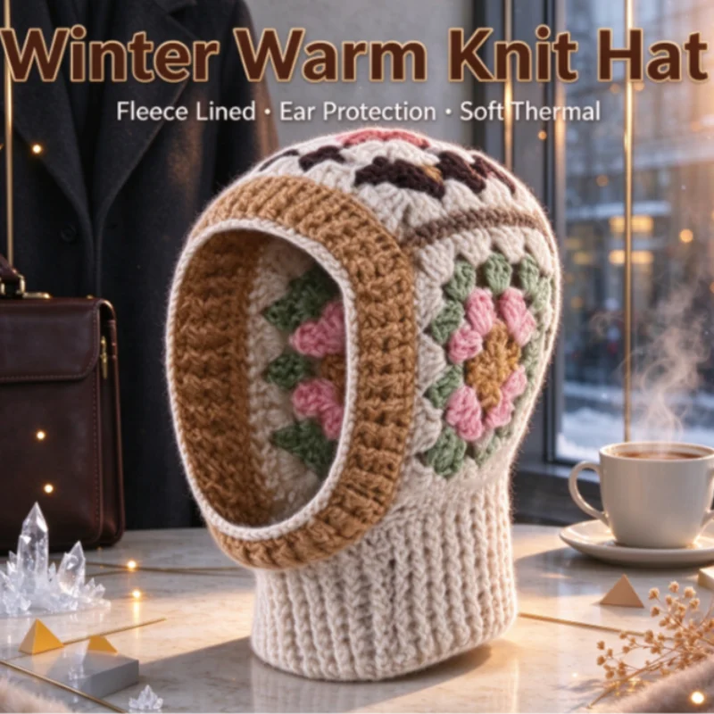 Winter Handmade Crochet Knitted Balaclava Hat Warm Windproof Multifunctional Hooded Scarf Beanie Cap Neck Warmer for Daily Wear