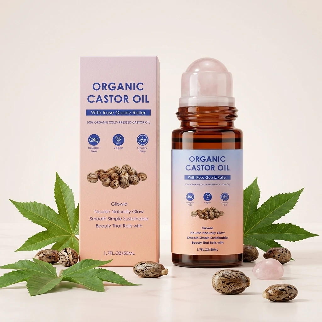 Organic Castor Oil Rose Quartz Roller Ball Moisturizing Skin Barrier Deep Repair Soothing Skin Cold-Pressed Natural Castor Oil