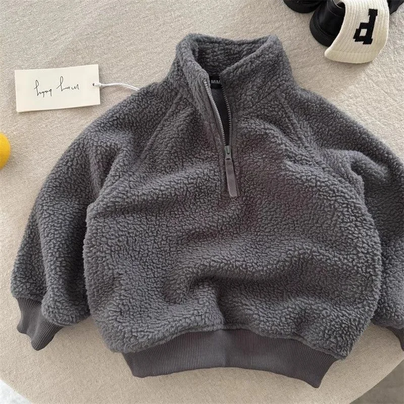 Winter Children Long Sleeve Lamb Fleece Sweatshirt For Boys Girls Casual Pullover Baby Plus Velvet Thick Tops  -125
