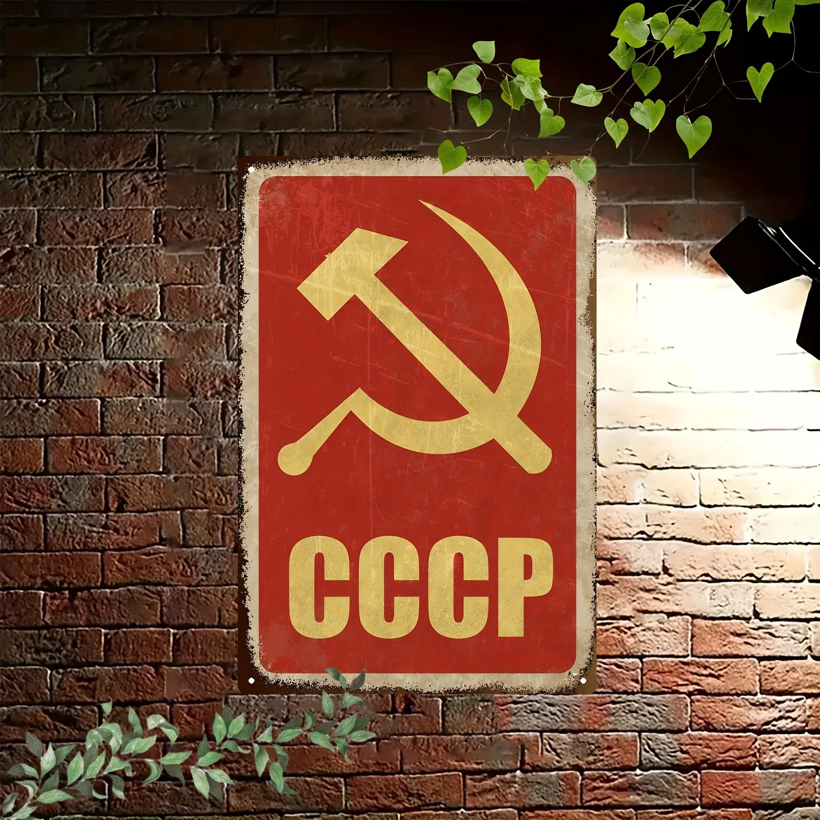 2D Flat - 1pc Vintage CCCP Metal Sign, 20.32x30.48 cm - Rustic Hammer and Sickle Wall Art with Distressed Red Background, Ideal