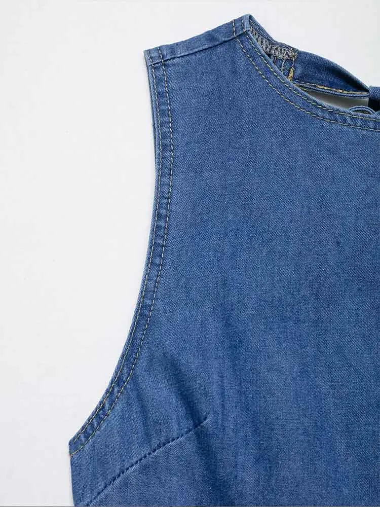 Vestido vaquero de cintura alta con espalda descubierta, diseño versátil, temperamento a la moda para mujer, estilo europeo